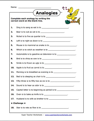 Analogies Worksheet Analogies Worksheet