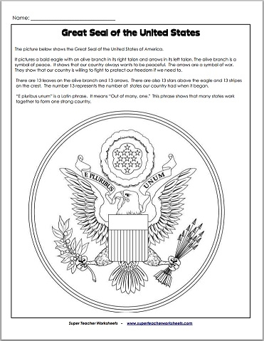 Great Seal of the United States - Worksheet Great Seal of the United States - Worksheet