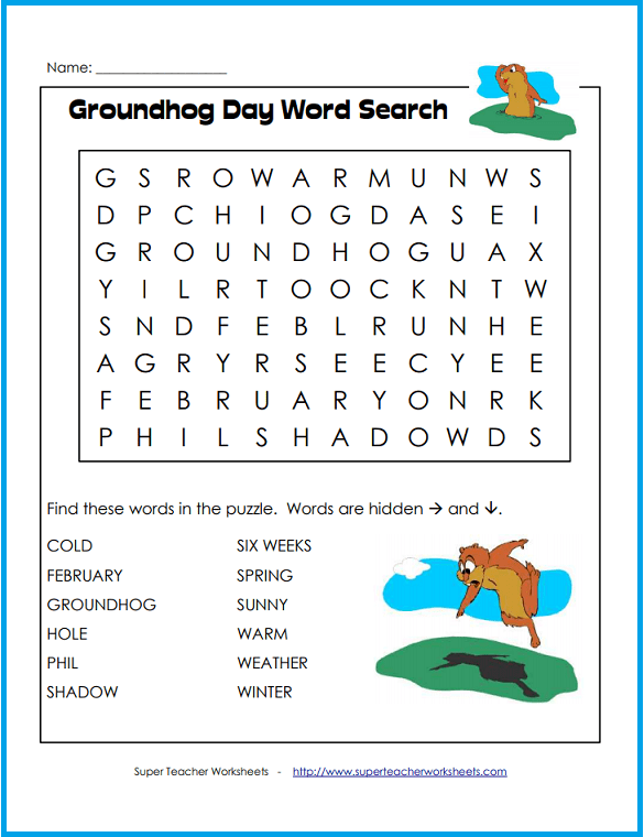 Groundhog Day Easy Word Search Groundhog Day Easy Word Search