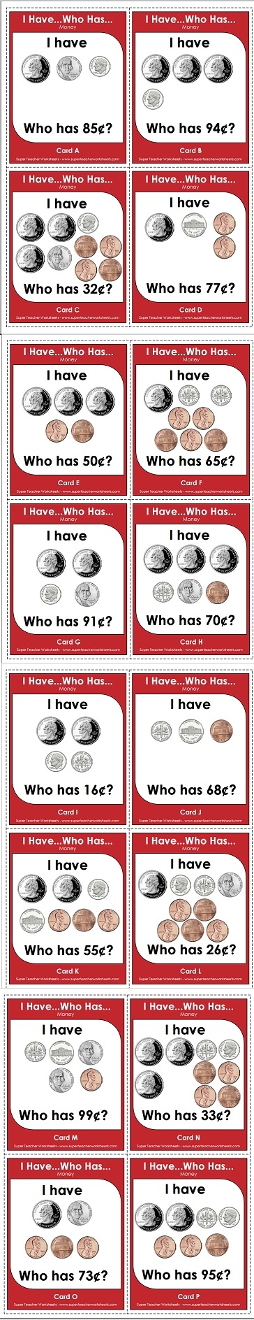 I Have Who Has Coins I Have Who Has Coins