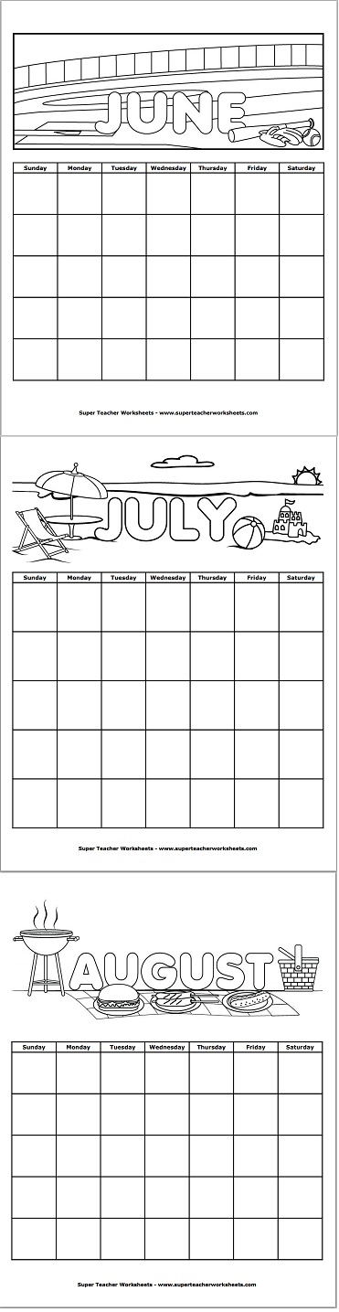 Summer Months Calendars Summer Months Calendars