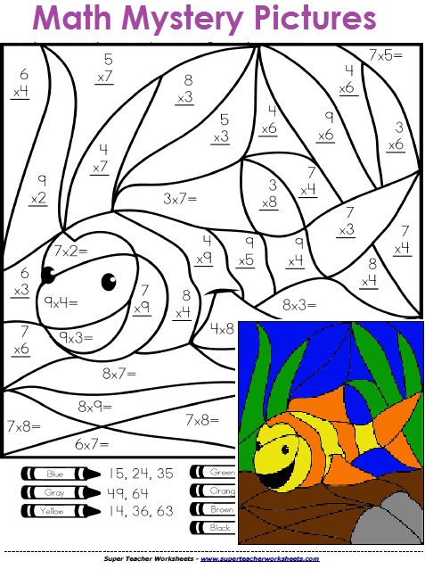Printable Math Mystery Picture Clownfish Worksheets Printable Math Mystery Picture Clownfish Worksheets
