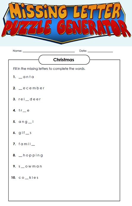 Missing Letter Puzzle Generator Missing Letter Puzzle Generator