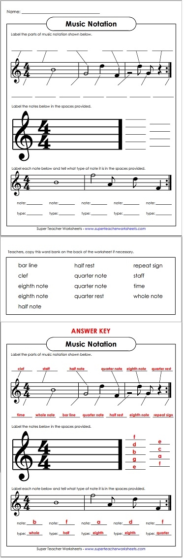 Music Notation Worksheet Music Notation Worksheet