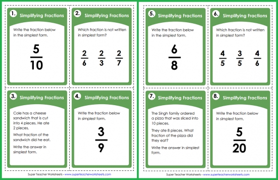 Simplifying Fractions Task Cards Simplifying Fractions Task Cards