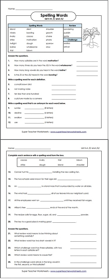 Spelling Worksheet, Level E - Unit 4 Spelling Worksheet, Level E - Unit 4