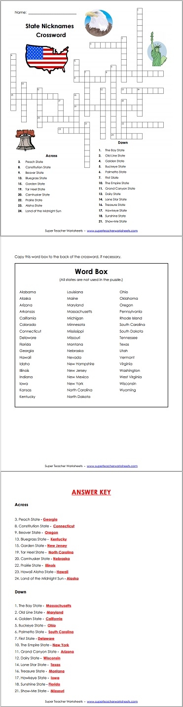 State Nicknames Puzzle State Nicknames Puzzle