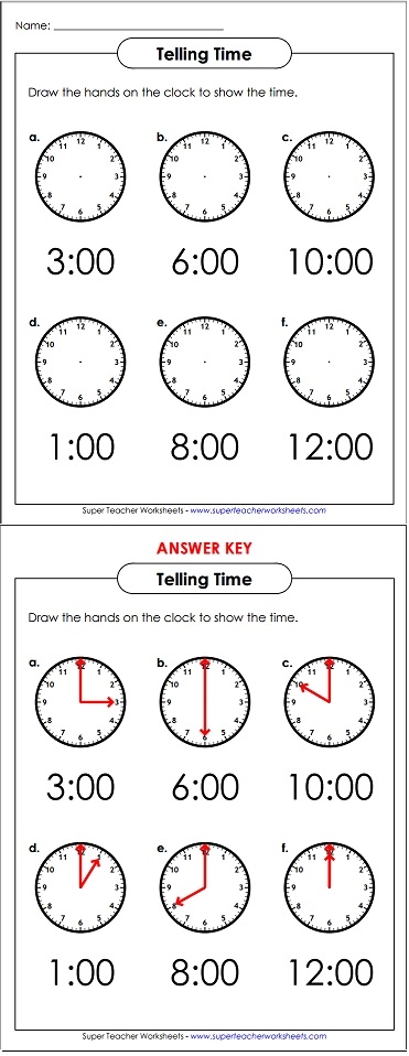Telling Time - Draw the Hands Telling Time - Draw the Hands