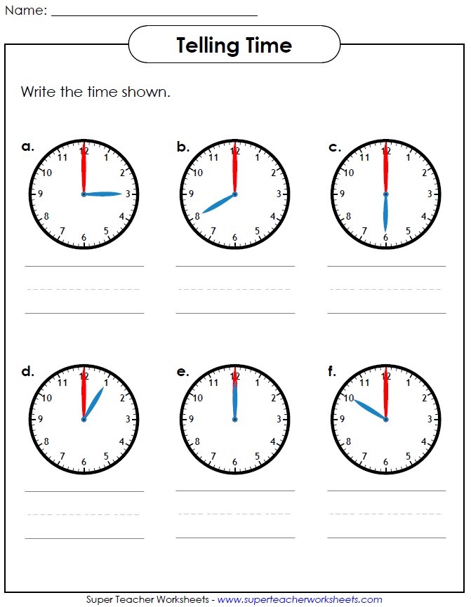 Printable Worksheet for Telling Time Printable Worksheet for Telling Time