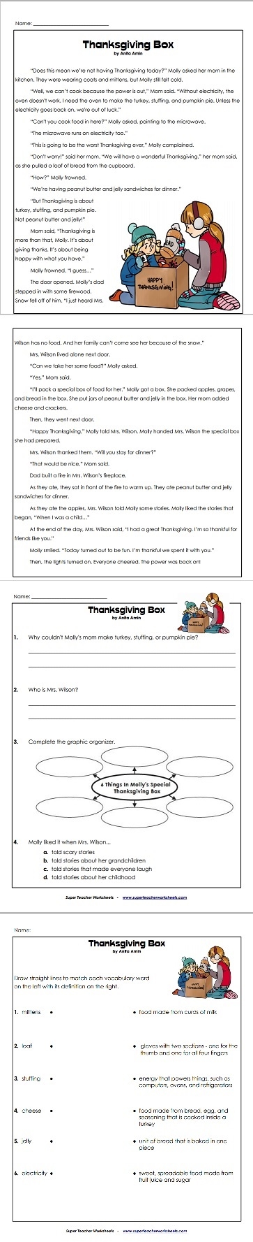 Thanksgiving Reading Passage Thanksgiving Reading Passage