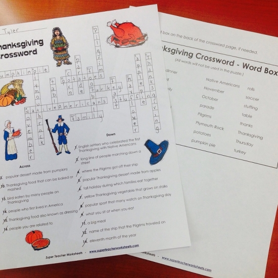 Thanksgiving Crossword Thanksgiving Crossword