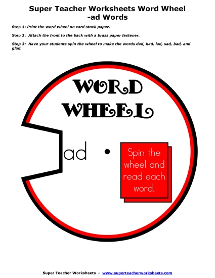 Flashcards and Word Wheels - -ad Word Wheel (Printable PDF Worksheet)