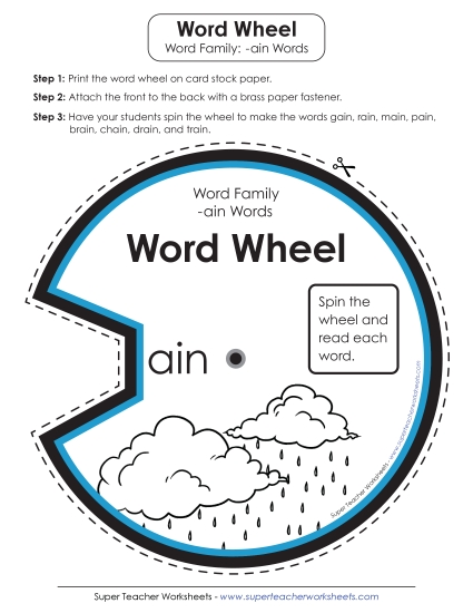 Word Family Word Wheels - -ain Word Wheel (Printable PDF Worksheet)