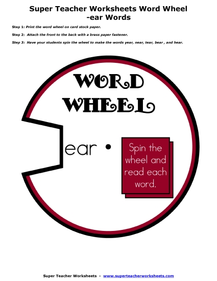  Flashcards, Sliders, and Word Wheels - -ear Word Wheel (Printable PDF Worksheet)