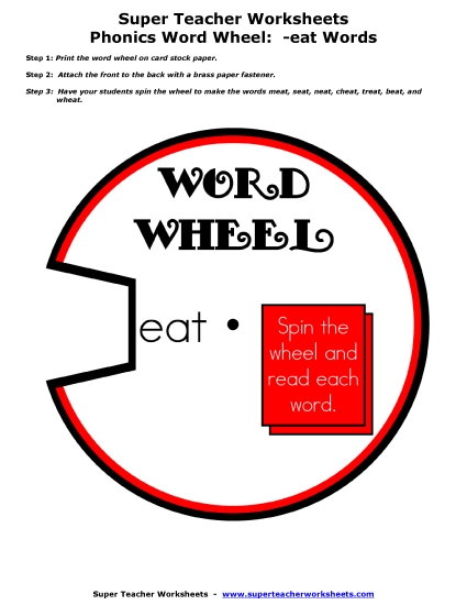  Flashcards, Sliders, and Word Wheels - -eat Word Wheel (Printable PDF Worksheet)