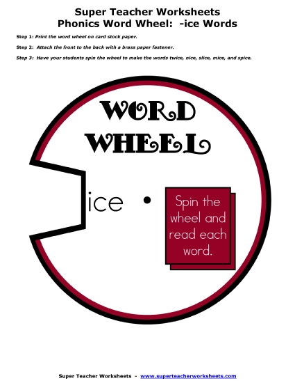 Word Family Word Wheels - -ice Word Wheel (Printable PDF Worksheet)