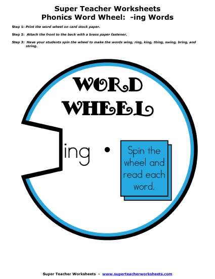 Word Family Word Wheels - -ing Word Wheel (Printable PDF Worksheet)