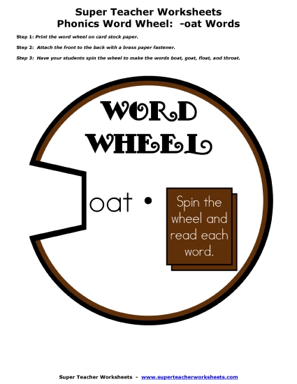 Word Family Word Wheels - -oat Word Wheel (Printable PDF Worksheet)
