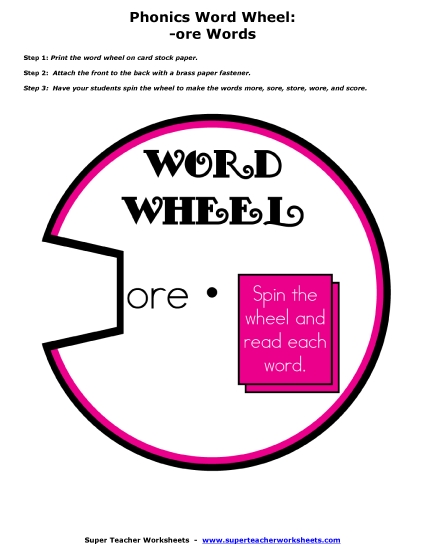 Flashcards, Sliders, and Word Wheels - -ore Word Wheel (Printable PDF Worksheet)
