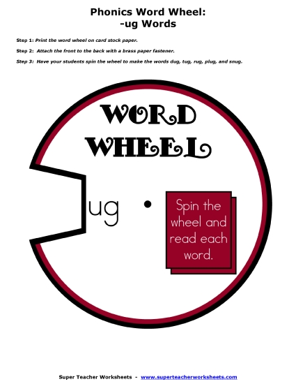 Flash Cards and Word Wheels - -ug Word Wheel (Printable PDF Worksheet)