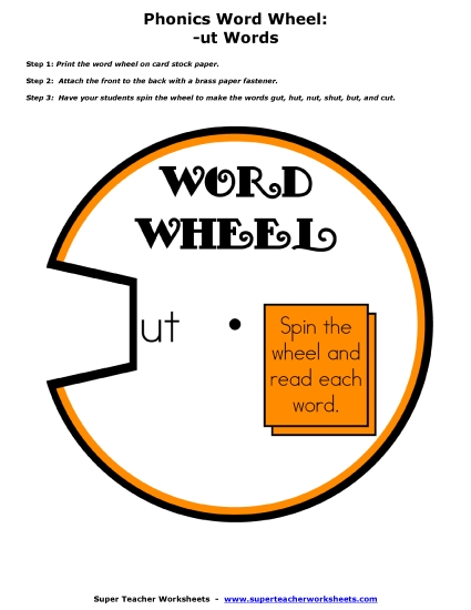 Flash Cards and Word Wheels - -ut Word Wheel (Printable PDF Worksheet)