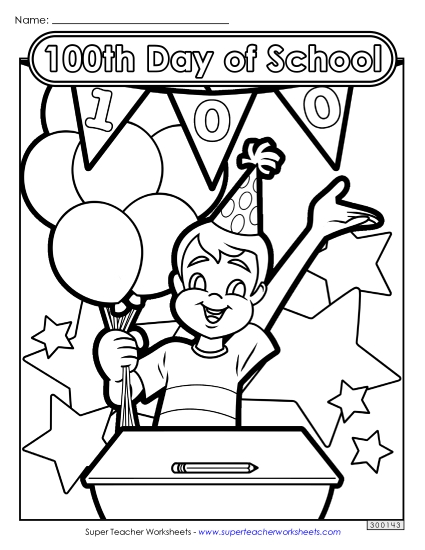 Activities & Worksheets - 100th Day Boy Coloring Page (Printable PDF Worksheet)