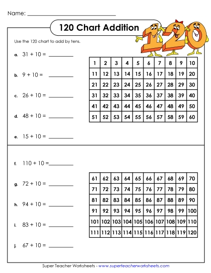 120 Chart Addition - 120 Chart Addition 2 (Printable PDF Worksheet)