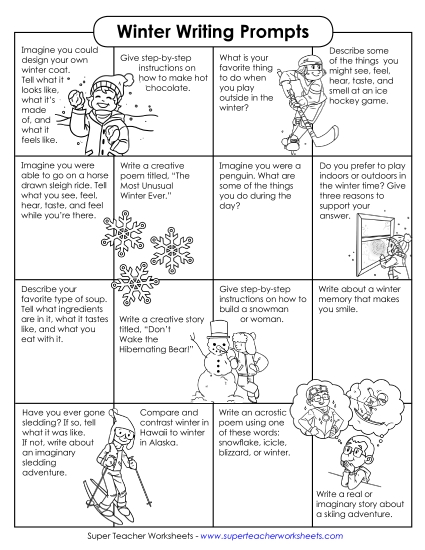 Winter Writing - 16 Winter Writing Prompts (Printable PDF Worksheet)