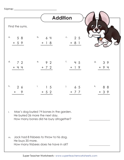 Worksheets (2-Digit Addends) - 2-Digit Addition Worksheet #2 (Printable PDF Worksheet)