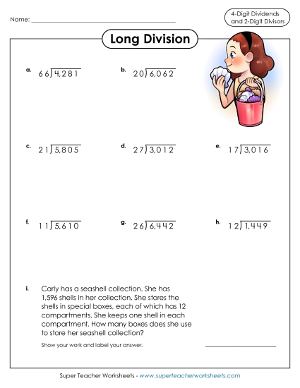 2-Digit Divisors 4-Digit Dividends - 2-Digit Divisors & 4-Digit Dividends (Printable PDF Worksheet)