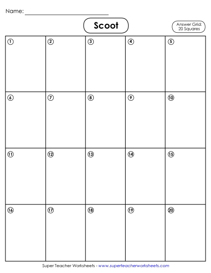 Templates - 20-Square Student Answer Grid (Printable PDF Worksheet)