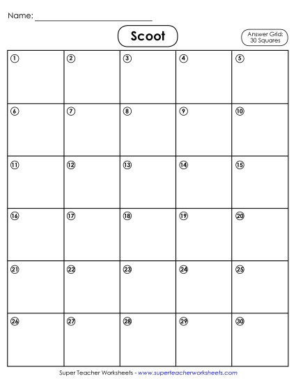 Templates - 30-Square Student Answer Grid (Printable PDF Worksheet)