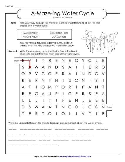 A-Maze-ing Puzzle: Water Cycle (Printable PDF Worksheet)