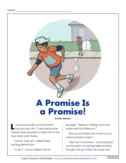 Fiction Stories - A Promise Is a Promise (Fiction) (Printable PDF Worksheet)
