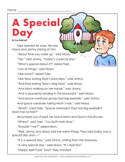 Reading Comprehension - A Special Day (Fiction) (Printable PDF Worksheet)