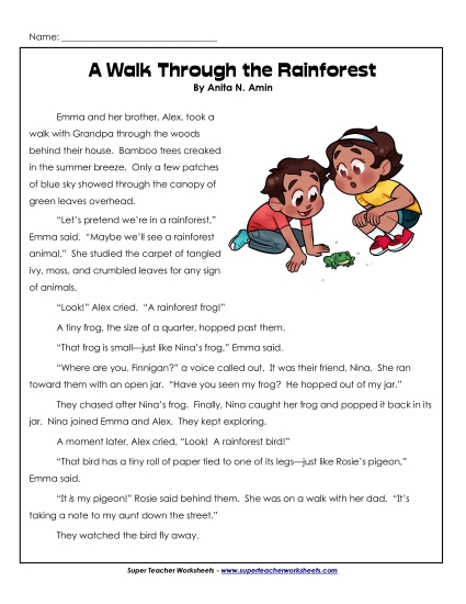 Fiction Stories - A Walk Through the Rainforest (Fiction)  (Printable PDF Worksheet)