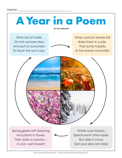 3rd Grade Poems - A Year in a Poem (Printable PDF Worksheet)