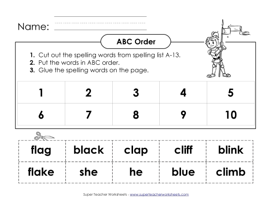 ABC Order - ABC Order: Cut and Glue (A-13) (Printable PDF Worksheet)
