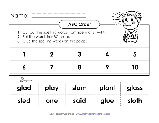 ABC Order - ABC Order: Cut and Glue (A-14) (Printable PDF Worksheet)