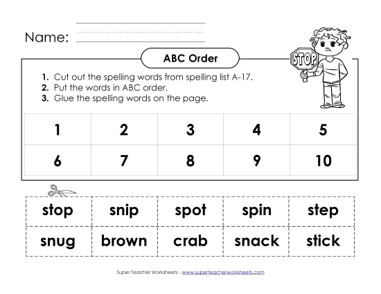 ABC Order - ABC Order: Cut-and-Glue (A-17) (Printable PDF Worksheet)