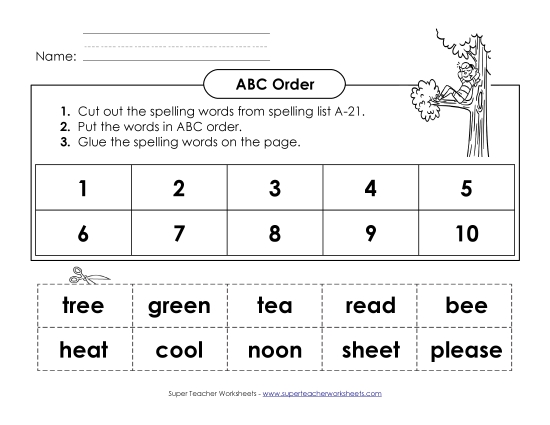 ABC Order - ABC Order: Cut and Glue (A-21) (Printable PDF Worksheet)