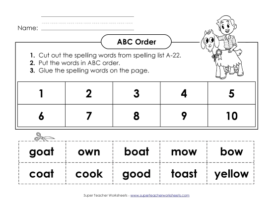 ABC Order - ABC Order: Cut and Glue (A-22) (Printable PDF Worksheet)