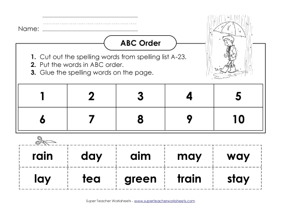 ABC Order - ABC Order: Cut and Glue (A-23) (Printable PDF Worksheet)