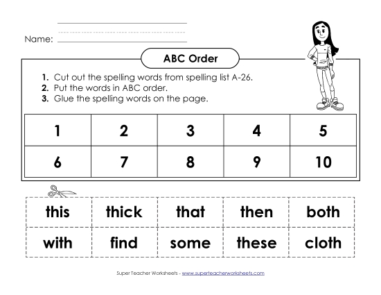 ABC Order - ABC Order: Cut and Glue (A-26) (Printable PDF Worksheet)