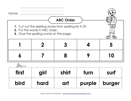 ABC Order - ABC Order: Cut and Glue (A-29) (Printable PDF Worksheet)