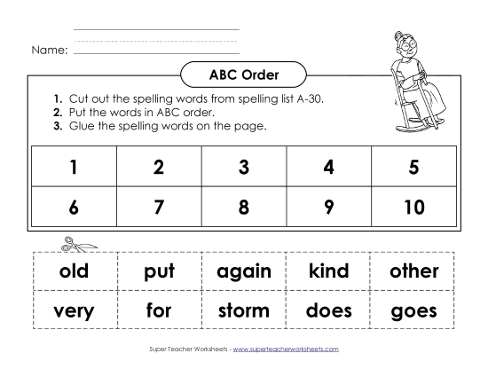 ABC Order - ABC Order: Cut and Glue (A-30) (Printable PDF Worksheet)