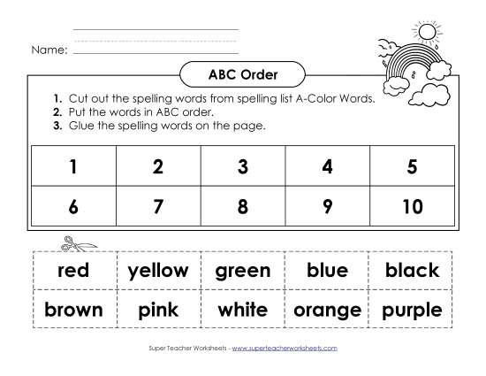 ABC Order - ABC Order: Cut and Glue (A-Color Words)  (Printable PDF Worksheet)