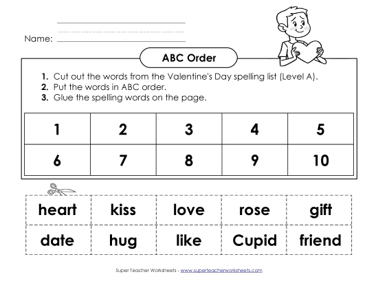 ABC Order - ABC Order: Cut and Glue (A-Valentine's Day)  (Printable PDF Worksheet)