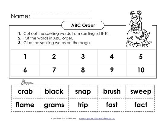 ABC Order - ABC Order: Cut and Glue (B-10) (Printable PDF Worksheet)