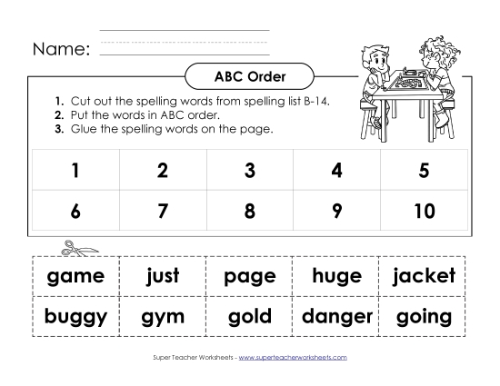 ABC Order - ABC Order: Cut and Glue (B-14) (Printable PDF Worksheet)